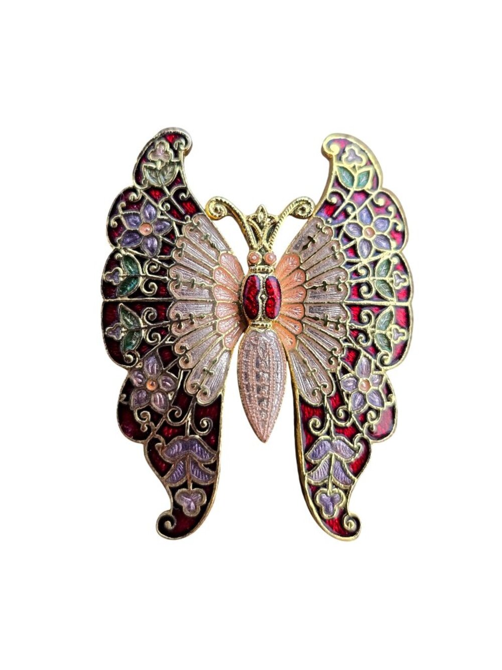 Fish and Crown Cloisonne Enamel Gold Tone Brooch Vintage